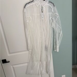 Byron Lars Sheer White Striped Shirt Dress